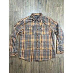 Prana Flannel Shirt Mens Large Orange Plaid Organic Cotton Button Front Pockets